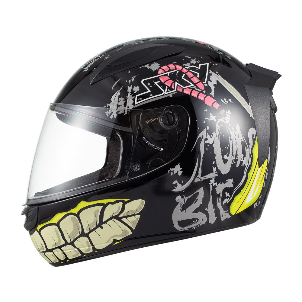 CAPACETE SKY TWO ZOMBIE PRETO BRILHO TRANSF VERDE 56