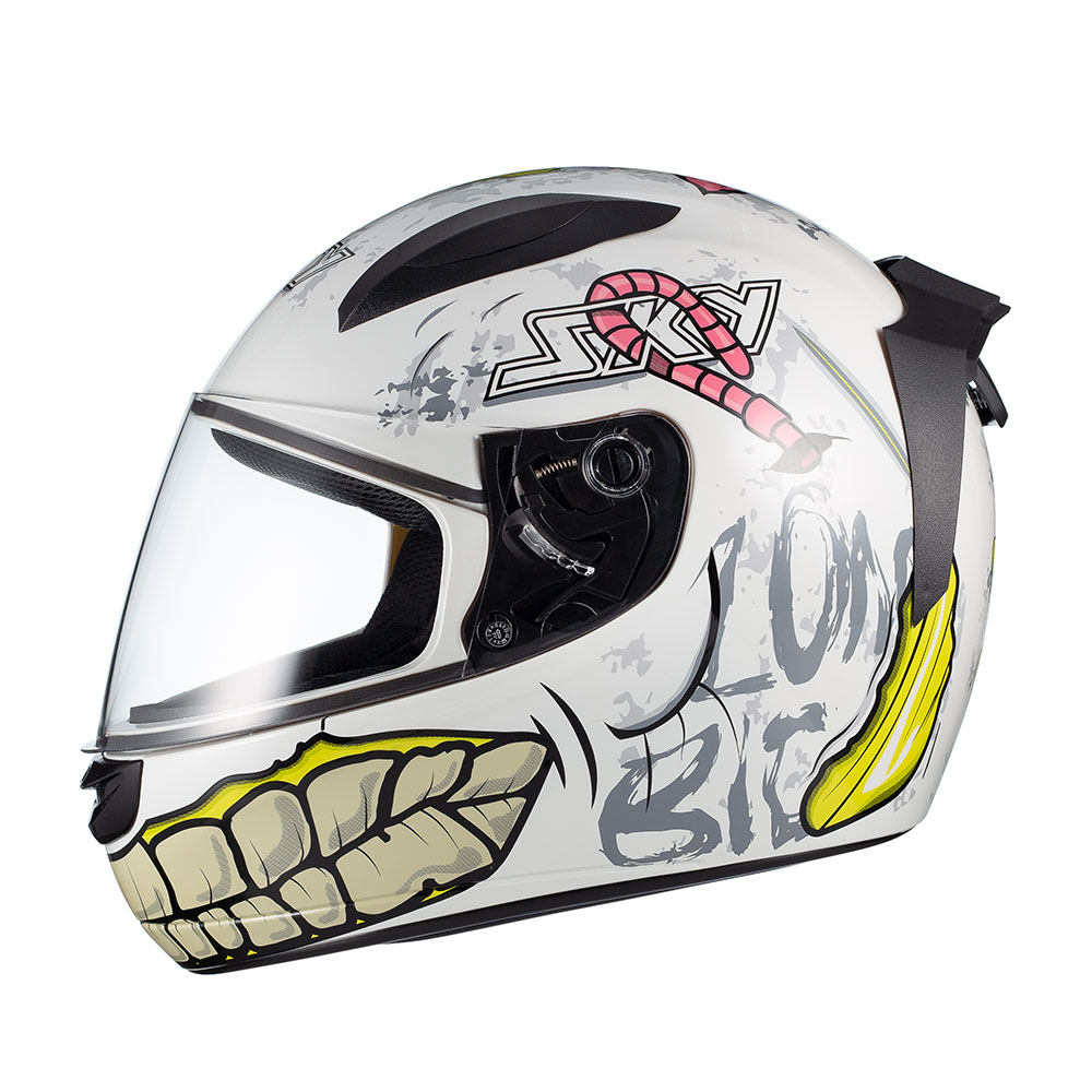 CAPACETE SKY TWO ZOMBIE BRANCO BRILHO TRANSF VERDE 56