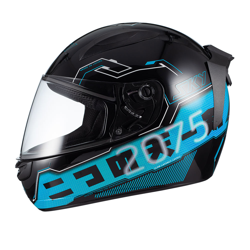 CAPACETE SKY TWO SORAH PRETO BRILHO TRANSF AZUL 56