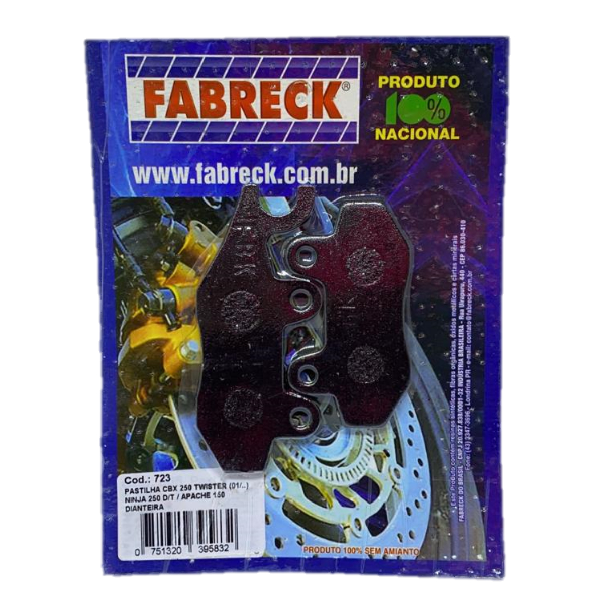 PASTILHA FREIO CBX250 FAZER APACHE NINJA250 MVK LANDER