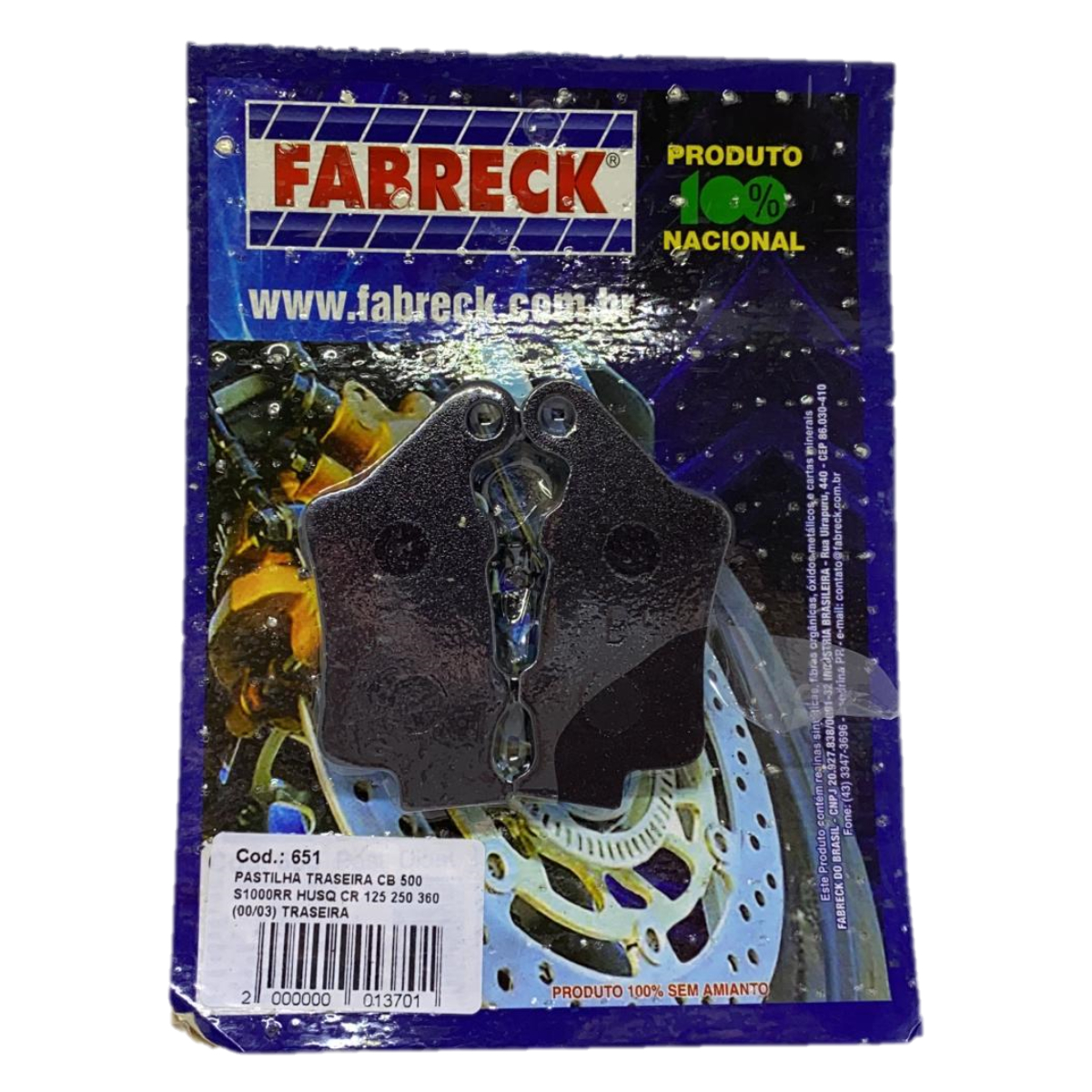 PASTILHA FREIO CB500 BMW650 800 S1000RR NX650 WR250 TRASEIRA FABRECK